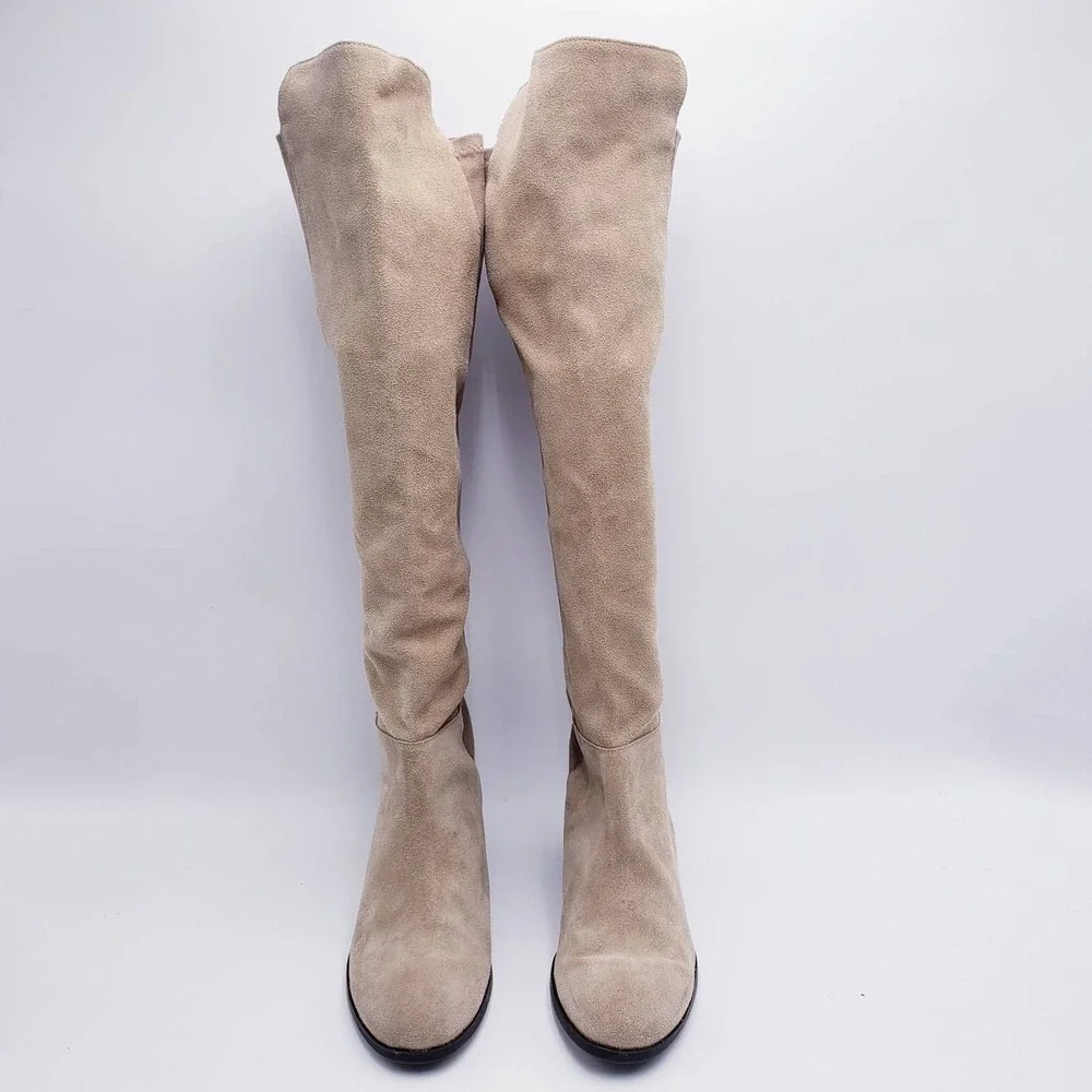 Lucky Brand Calypso Over The‎ Knee Boots Tan Suede Leather Low Heel Size 9.5